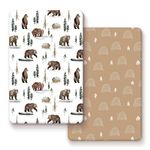 GRSSDER Stretchy Ultra Soft Jersey Knit Fitted Pack n Play Sheets Set 2 Pack, Neutral Portable/Mini Cribs Sheets, Fit Playpen Mattress Pads Safe and Snug, Jungle Bear/Rainbow for Baby