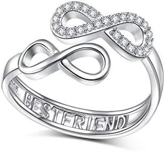 S925 Sterling Silver Best Friend Infinity Ring Adjustable Friendship Jewelry Birthday Gifts for Women Adults Teens, Metal, Cubic Zirconia