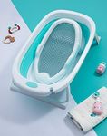 MUMMAMIA ELITE Silicone Folding Baby Bath Tub & Silicone Jelly Folding Bather Seat Set (0-5 YEARS) - ELITE COMBO (BLUE)