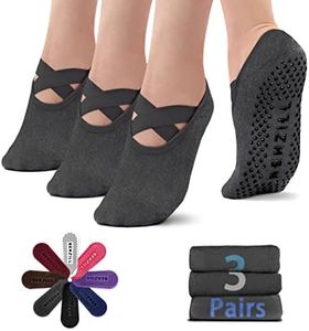 NEWZILL Yoga Socks for Women Non-Slip Grips & Straps, Ideal for Pilates, Pure Barre, Ballet, Dance, Barefoot Workout (3 Pairs-Gray)