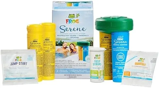 FROG Serene Floating System for Hot Tubs with 2 Replacement Bromine Cartridges & 1 Pack of FROG Maintain - Prefilled Hot Tub Sanitizer - Hot Tub Maintenance System with Sanitizing Minerals & Bromine
