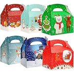 Belle Vous 24 Pack Christmas Treat Boxes - 15 x 9 x 9 cm - Xmas Cardboard Box with Handle in 6 Designs, 4 Pcs Each - Self Assemble Favour Box for Cookies, Candies, Truffles and Fudge