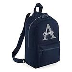 Merch Kingdom Personalised Letter Backpack - Any Name Rucksack - Girls Mini School Bag - Great for PE, After School Club and Nursery - Navy w/Grey Letter