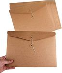 10pcs A4 Kraft Paper Envelopes Portfolio Foolscap File Folders Document Folder with String Fastener Closure Wallet Pockets File Bags Storage Pouch Paperwork Organizer Bag for Office School Home