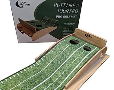 Tour Pro Golf Putting Mat Wooden Crystal Velvet Material Training Aid Perfect to Practice Putting Hole More Putts a Great Golf Gift (Green)