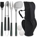 POLIGO 7PCS Golf-Club Style BBQ Accessories with Rubber Handle, Grill Tools Set Stainless Steel BBQ Utensils for Outdoor, Camping Barbecue Accessories Set Ideal Fathers Day Birthday Gifts for Dad Men