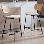 Wahson Modern Bar Stools Set of 2 Rattan Counter Chairs for Kitchen Islands Breakfast Bar Chairs with Metal Legs, High Stools for Home Bar, White