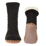 Slipper Socks for Women Grippers, Black Thick Lined Knit Slipper Sock With Sole Non Skid Bottom, Indoor House Fuzzy Slipper Sock for Hospital Floor, Christmas Slipper Socks for Family,Size 7-9