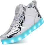 TUOBENHAP LED Light up Shoes Kids USB Rechargeable Glowing Luminous for Boys Girls Toddler Child, Silver, 11.5 Little Kid