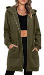 KISSMODA Womens Long Hoodies Long Sleeve Fleece Oversized Jacket with Pockets Solid Sweatshirt Casual Fall Outfits Army Green L