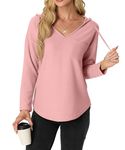 IWOLLENCE Womens Tops Long Sleeve Shirt Women Waffle Knit Hoodies Womens Fall Clothing Pink M