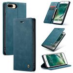 UEEBAI Wallet Case for iPhone 6 Plus iPhone 6S Plus, Premium PU Leather Case Vintage Matte Wallet Flip Cover [Card Slots] [Magnetic Closure] Stand Function Folio Shockproof Full Protection - Blue