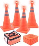 ERKOON 4 Pack 18 inch Collapsible Traffic Cones with Bag, Safety Cones with 4 LED Safety Road Parking Cones Driving Construction Cones Fluorescent Orange Pop Up Reflective Safety Traffic Cones