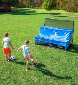 HearthSong Soccer Arcade – Large Outdoor Game – 3-Piece Ball and Soccer Goal Target Set - Backyard Play Equipment – Soccer Practice for Kids and Adults – 2 Balls, 6 Target Goals, Pump, Bag and Stakes