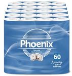 60 Phoenix Soft Supreme Luxury Toilet Rolls Bulk Buy - Quilted White 3 Ply Toilet Paper - Pack of 60 Toilet Tissue (12 x 5 Packs)