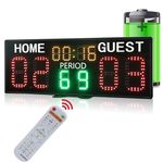 YZ LED Super Bright Electronic Scoreboard with Timer Clock, Battery Powered Digital Scoreboard with Remote, Tennis Score Keeper for Net, Basketball/Volleyball/Baseball/Cornhole Indoor Outdoor Buzzer