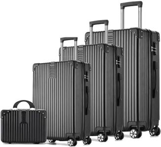 LIODUX 4 Piece Luggage Sets, Expandable PP Hardshell Clearance Luggage Hardside Lightweight Durable Carry On Suitcase Sets with Two Hooks, Spinner Wheels, TSA Lock 14/20/24/28in (Black)