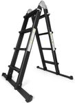 Ladders 14 FT, A Frame 4 Step Extension Ladder, Anti-Slip Multi Position & Storage Folding Ladder, 330 lbs Security Load Telescoping Aluminum Ladders for Stairs Home Indoor Outdoor Roof (Black)