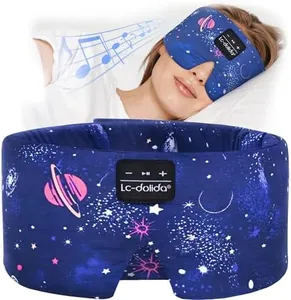 LC-dolida Sleep Mask with Bluetooth Headphones, Silk Eye Mask for Sleeping Side Sleepers, 5.4 Bluetooth Silk Sleep Mask Headphones with Thin Speaker, Blackout, Cooling, Comfort for Women Men