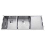 EVANEX 45" x 20" x 10" HANDMADE MATT FINISH DOUBLE BOWL WITH DRAIN BOARD 304 GRADE STAINLESS STEEL KITCHEN SINK With Silicon Basket