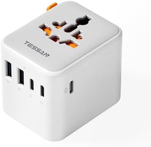 TESSAN Universal travel adapter, Travel Plug Adapter Worldwide with 1 Universal AC Outlet 5 USB Ports (3 USB C), International Plug Adaptor for UK to Europe USA Australia Ireland (Type C G A I)