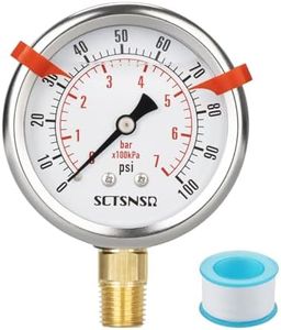 SCTSNSR 0 to 100 Psi Pressure Gauge, Glycerin Liquid Filled, 2.5 inch Dial, 1/4" NPT Lower Mount, Stainless Steel Case, for Water Pump, Pneumatic Air, Well Tank, RV Hose, Gas, Low Pressure Test