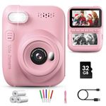 GREENKINDER Kids Camera Instant Print, 3.0'' Large Screen Instant Camera for Kids, 1080P Kids Digital Camera with 32GB Card & 3 Rolls Print Paper, Gift Toy Selfie Kids Camera for Girls Age 3-12, Pink