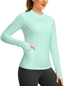 SANTINY Long Sleeve Thermal Shirts for Women Fleece Mock Neck Tops Winter Workout Running Gear with Zipper Pockets(Light Green_XL)
