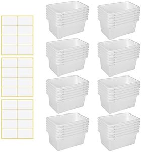 48 Pack Small Cubby Bin Plastic Storage Container Multi Purpose Storage Tubs Assorted Colors Storage Organizer Bins with 120 Pcs Self Adhesive Label for Classroom Office Home Toys Books, White