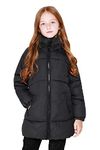 maoo garden Girls Winter Long Puffer Lightweight Coat Thick Padded Soft Fleece Jacket with Hood 817 Black 7-8Y