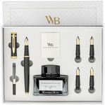 Wordsworth & Black Fountain Pen Gift Set, Includes Ink Bottle, 6 Ink Cartridges, Ink Refill Converter, 4 Replacement Nibs, Premium Package, Journaling, Calligraphy, Smooth Writing Pens [Black Gold]