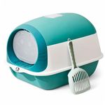 Foodie Puppies Cat Litter Tray Box Closed Toilet Box with Scoper - (Groove Tray, Green) (49 x 35 x 36 cm) for Cat Pee & Potty Training, Large Space & Easy to Clean, Safe Environment Hooded Litter Box