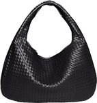 GORGOU Womens Leather Woven Handbags Crescent Underarm Bag-Tote Bags Top Handle Satchel Handbag Large Capacity (Black)