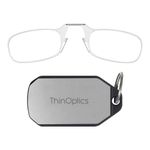 ThinOptics Reading Glasses Clear Frames With Keychain Case - Ultra-light Foldable Rectangular Readers - Clip-on Nose - 1.50 Strength With Flex-Fit Technology