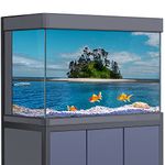 Fish Tank Aquarium Background 3D Island Blue Sky Ocean HD Printing Wallpaper Reptile Habitat Decorations PVC Poster Sticker Landscape (11.8x23.6in (30x60cm))