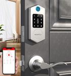 Smart Door Lock Set, HEANTLE Fingerprint Front Door Lock Set, Keyless Entry Door Lock with Handle, Bluetooth Electronic Touchscreen Keypad Smart Deadbolt, Remote APP Control, Auto Lock Silver