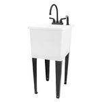 White Space Saver Utility Sink by JS Jackson Supplies, Freestanding Tehila Space Saving Laundry Tub, Matte Black Gooseneck Faucet with Side Sprayer