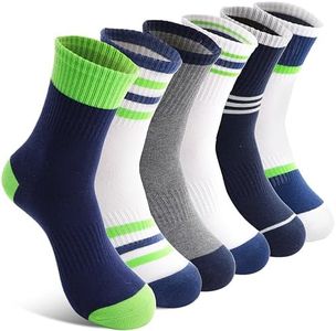 Welwoos Kids Boys Socks Athletic Sport Basketball Crew Cotton Breathable Soft Gift Socks 6 Pairs Stocking Stuffers(Assorted,5-8Y)