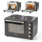 Quest 35379 26L Twin Hob Countertop Rotisserie and Convection Mini Oven/Adjustable Temperature/Accessories Included / 60 Mins Timer & Auto Shut Off with Bell