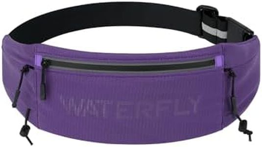 WATERFLY Running Belt Fanny Pack: Breathable 3 Pocket Waist Bag for Men Women Workout Exercise Fitness Phone Holder Fits All Phones - Runner Marathon Jogging Race Belt with Bib Clip Purple
