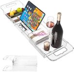 Resze Premium Clear Bathtub Caddy Tray, Expandable Plastic Bath Tray with BPA-Free, Waterproof Foldable Bathtub Shelf, Perfect for a New Home & Mother’s Day & a Birthday Gift for Mom