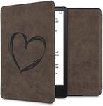 kwmobile Case Compatible with Amazon Kindle Paperwhite 11. Generation 2021 - Faux Suede Cover - Brushed Heart Dark Brown