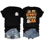 Spooky Nurse Shirts Women Halloween Nurse T-Shirt in My Spooky Nurse Era Shirt Casaul Nurse Life Short Sleeve Tee, Dark, Large