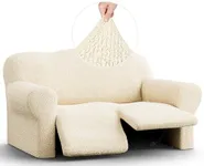 PAULATO BY GA.I.CO. Recliner Loveseat Cover - 2 Seater Recliner Slipcover - Soft Polyester Fabric Slipcover - 1-Piece Form Fit Stretch Furniture Protector - Mille Righe - Cream (Recliner Loveseat)