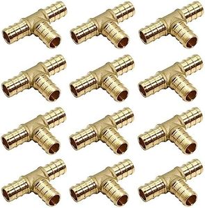 MISPIRE 1/2 Inch Tee PEX Brass Crimp Pipe Fitting 12Pcs, No Lead Brass PEX Tubing Fitting