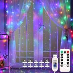 One94Store Copper Window Curtain String Light 300 Led 8 Lighting Modes Dimmable Fairy Lights Remote Control USB Powered for Home Decoration Light Diwali House Party Wedding Decor(Multicolor,3X3 M)