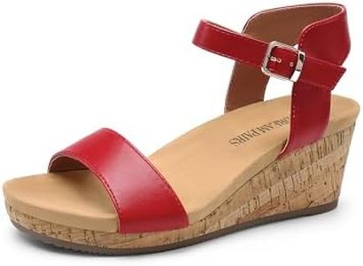 DREAM PAIRS Womens Open Toe Buckle Ankle Strap Platform Wedge Sandal, Red/Pu-5.5 (Nini-8)