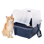 IRIS USA Cat Litter Box, Litter Box Enclosure with Scoop, Split Hood and Front Door Flap, Covered Kitty Litter Box for Privacy, Portable, Easy to Clean, Navy