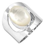 Jeweloporium 925 Sterling Silver Ring for Women Size 10 White Natural Mother Of Pearl Gemstone Solitaire Silver Ring New Year Gift Costume Jewelry