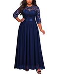 Miusol Women's Formal Floral Lace Plus Size Wedding Maxi Dress, A-navy Blue, 3X-Large Plus